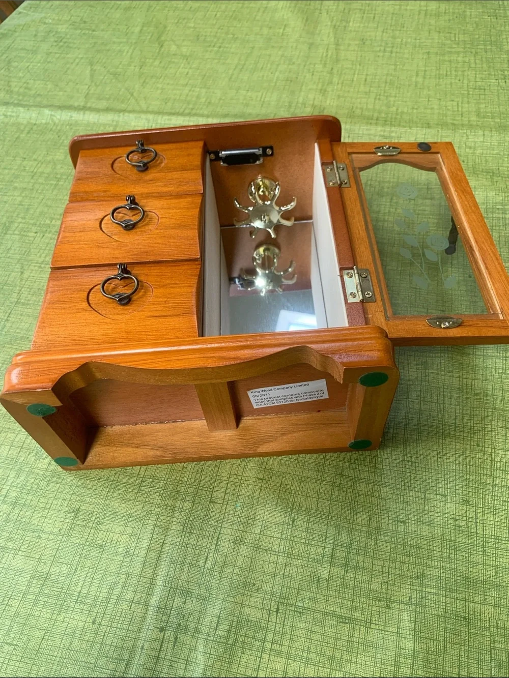 Wood Jewelry Organizer Cabinet with Frosted Glass Door - Brown